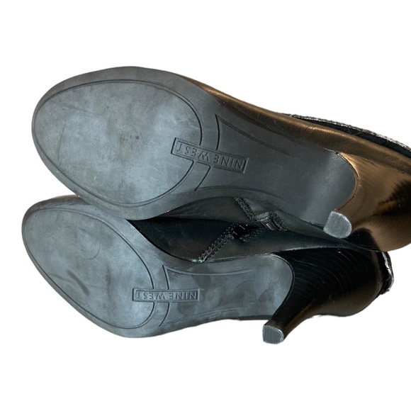 Nine West Black Leopard Print Cow Leather Ankle Low Heel Booties Size : 8.5M - Picture 5 of 7